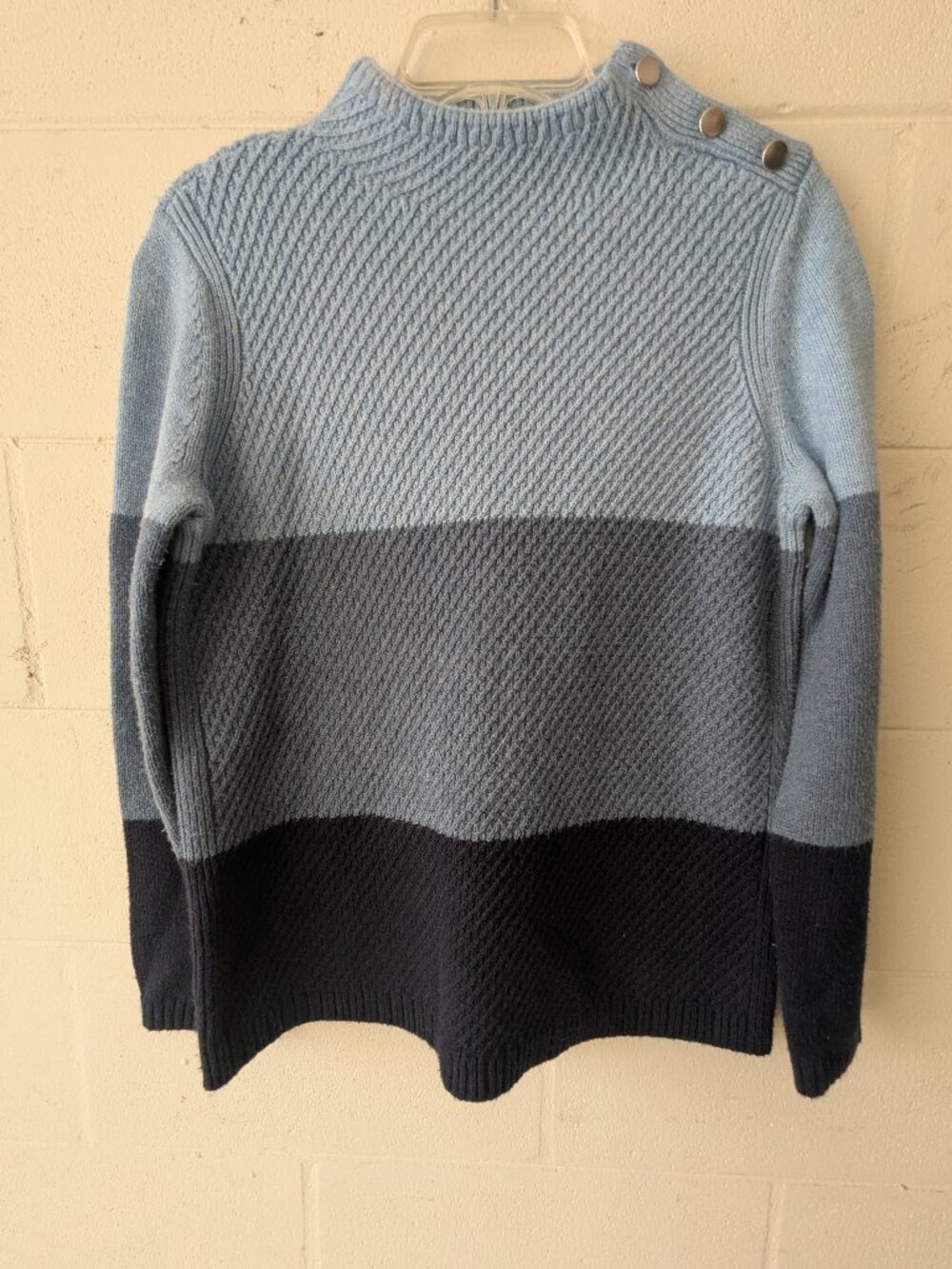 Talbots Colorblock Mockneck Pullover Sweater Blue Medium Womens